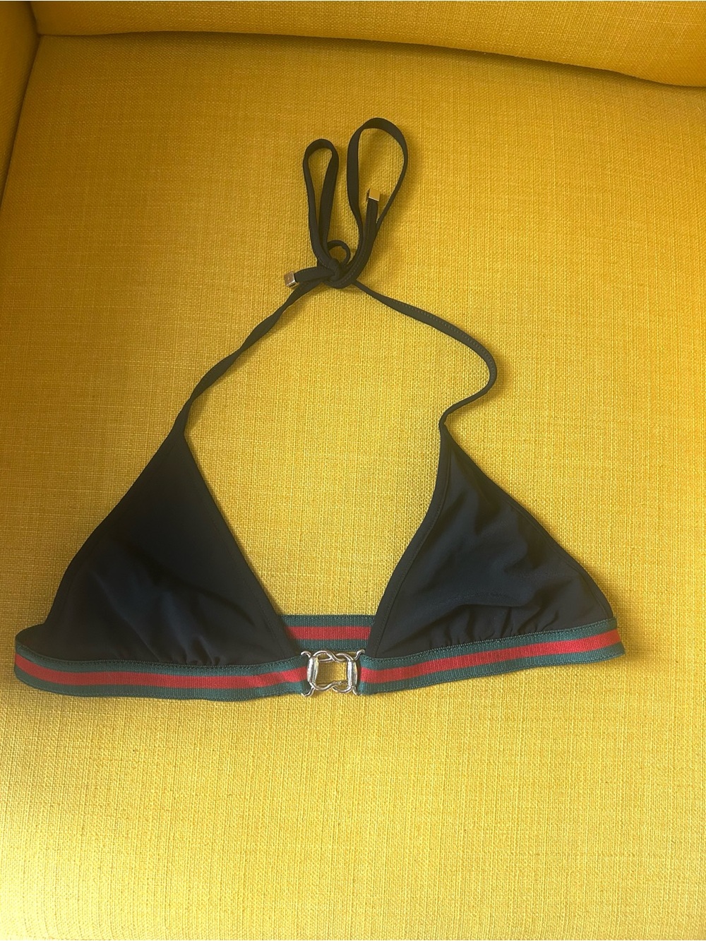 Gucci Black Triangle Bikini Top with Green and Red Stripe Accent